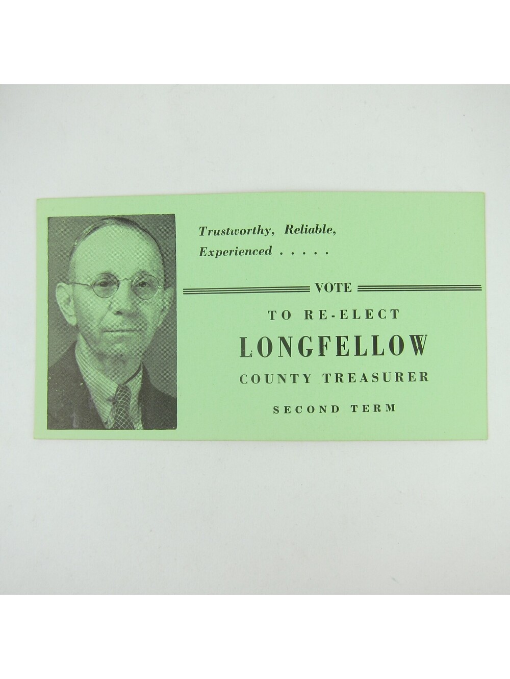 Political Campaign Election Card Darke County Ohio Charles A. Longfellow 1940